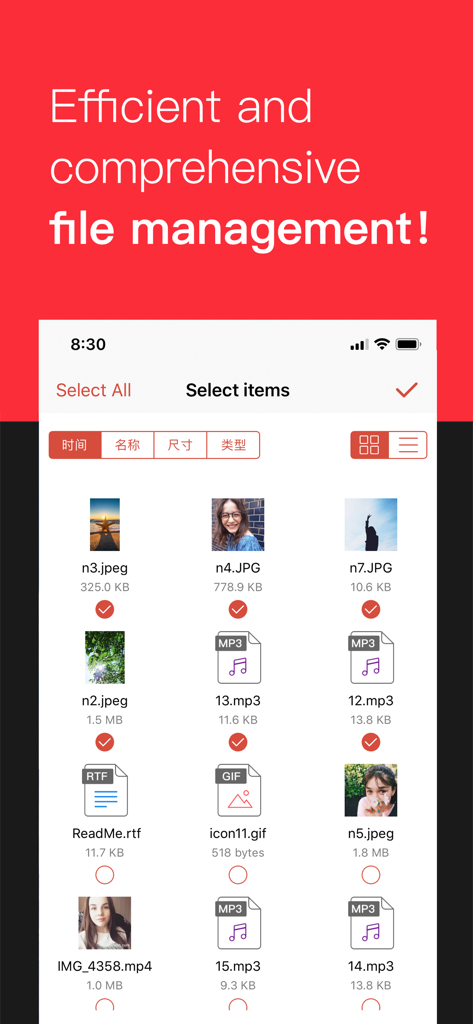 iConv - Video & PDF Converter - iConvアプリの画面に、変換用の画像や音声のバッチファイル選択が表示されている