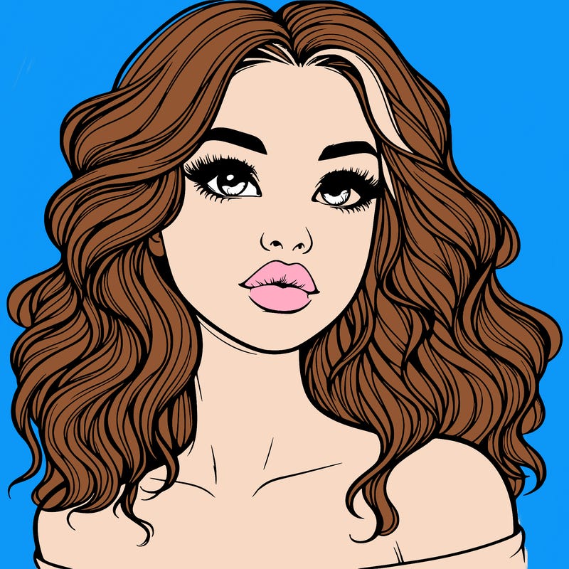 realistic girl with wavy hair and lips