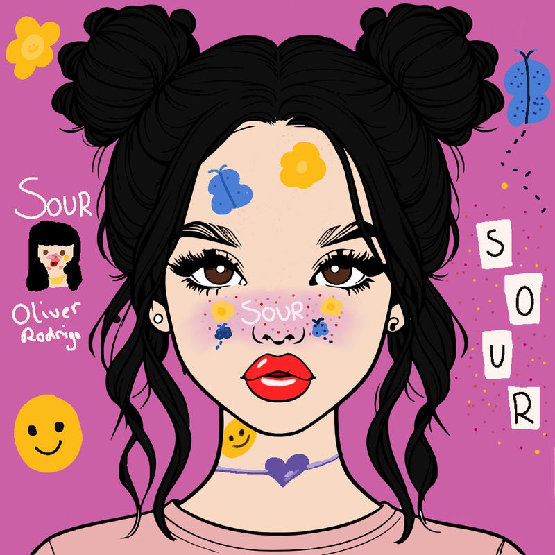 realistic girl with two buns in hair and lips