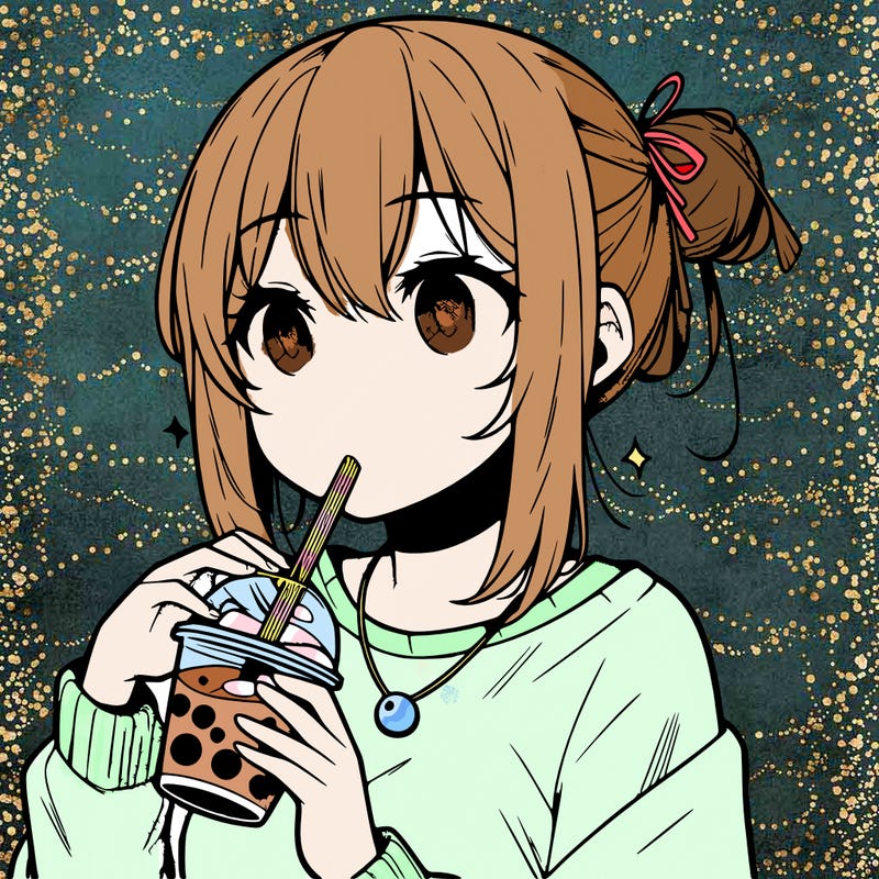 manga character drinking boba