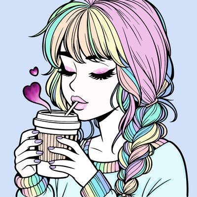 realistic girl drinking coffee