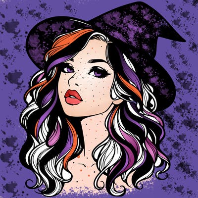 realistic witch girl with wavy hair and lips