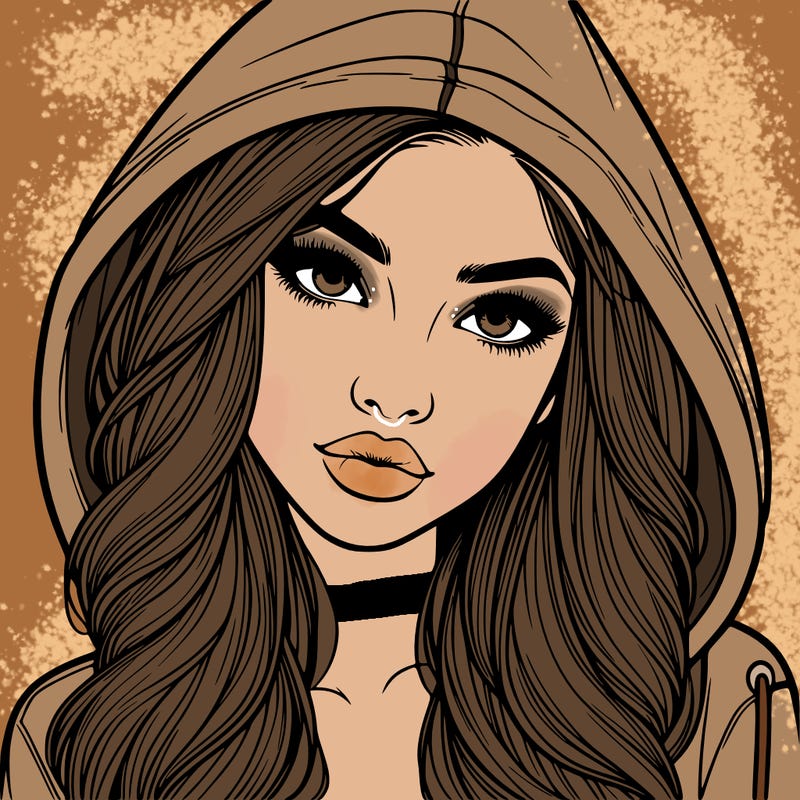 realistic beautiful girl with a hood on