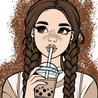 realistic girl with braided hair drinking boba