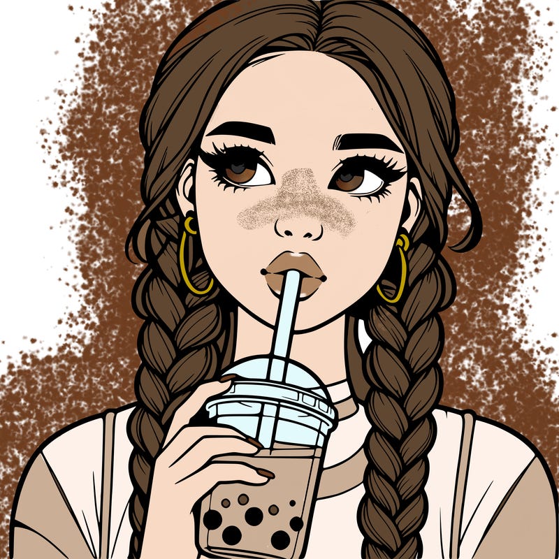 realistic girl with braided hair drinking boba