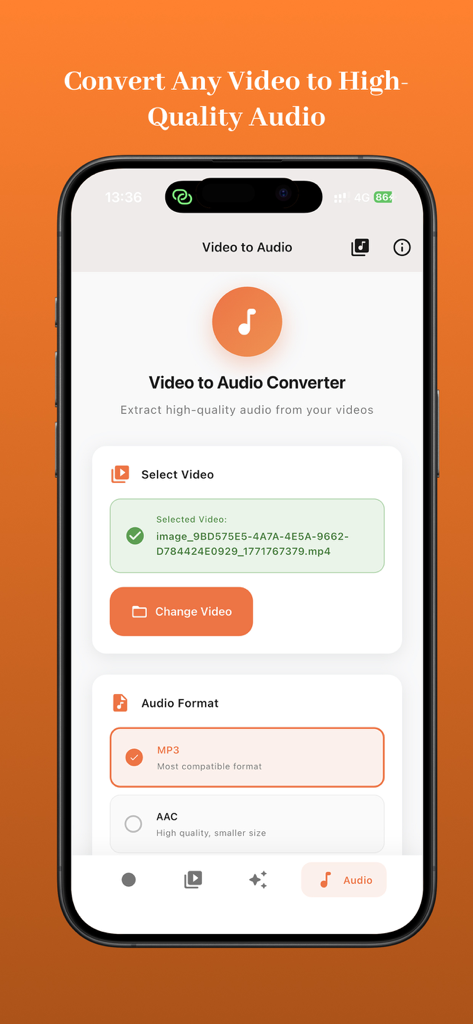XRecorder Screen Video - XRecorder interface for converting video to high quality audio formats like MP3 and AAC