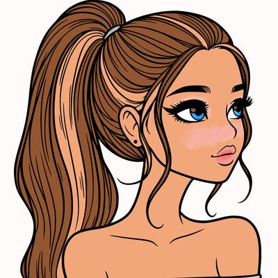 a beautiful and realistic girl with a high pony tail