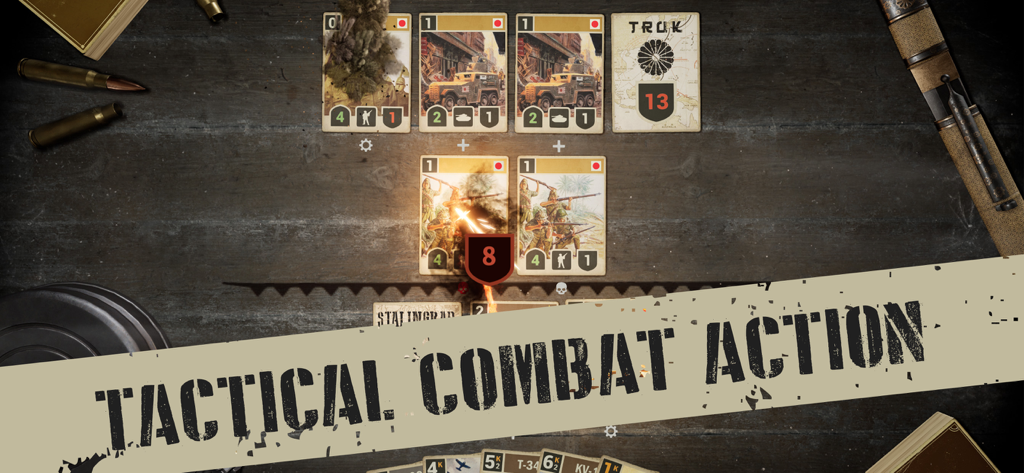 Tactical combat action in KARDS the WW2 card game showing historical military unit cards