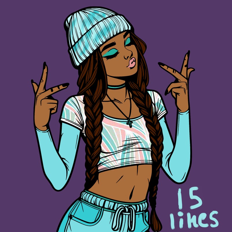 realistic teenage girl with braids and a beanie and crop top doing 🫶🏼