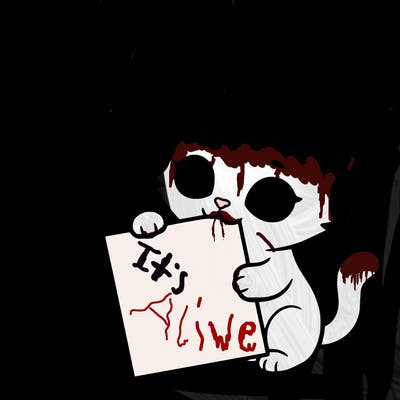 a small cat with a blank sheet of paper in its hand. the cat is sooooooo cute!