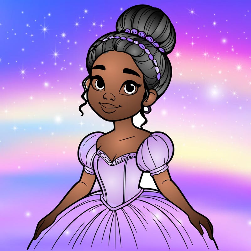 a single african american woman with a bun and a realistic fairy tale dress