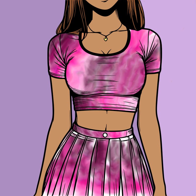 realistic girl wearing crop top and skirt
