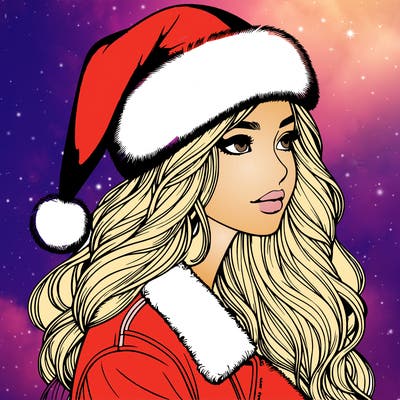 realistic girl in santa hat