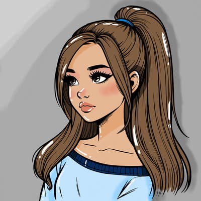 realistic girl with a high ponytail