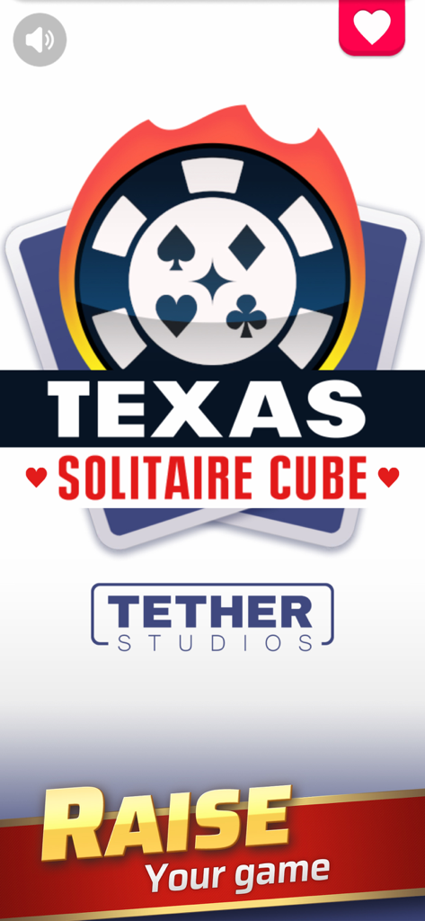 Texas Solitaire Cube - Texas Solitaire Cube Titelscreen mit einem Pokerchip-Logo und Tether Studios Branding