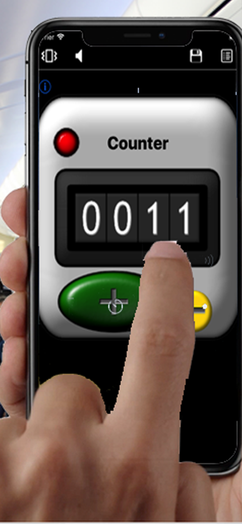 Person using the Counter plus app on an iPhone to track a numerical tally