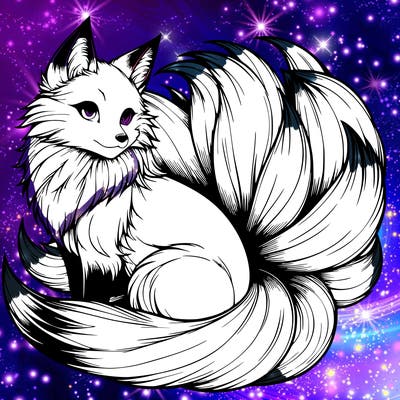 realistic detailed 9 tailed anime fox