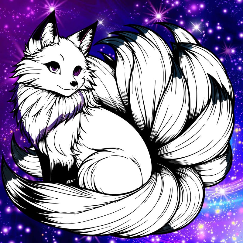 realistic detailed 9 tailed anime fox