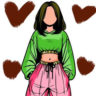 realistic girl faceless with baggy pants and a crop top