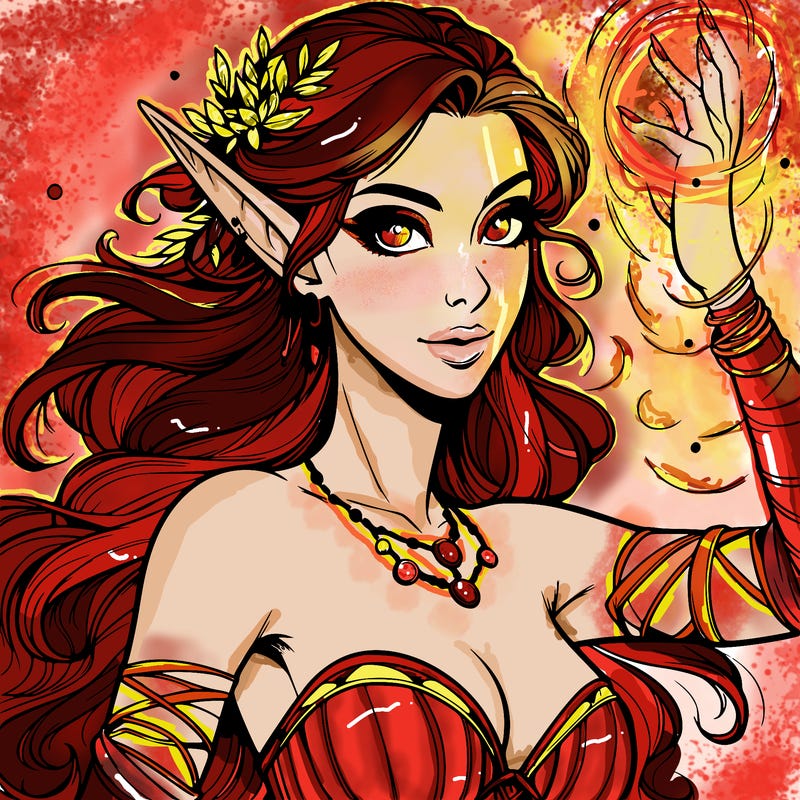 realistic elven woman glow magic wild chaos