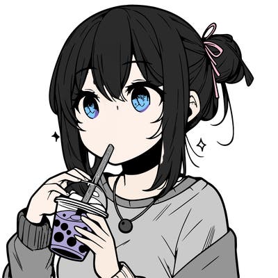 manga character drinking boba
