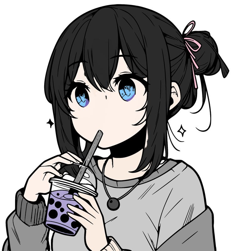manga character drinking boba