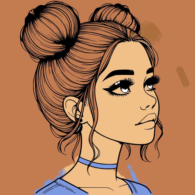 realistic girl with buns on the top of her head