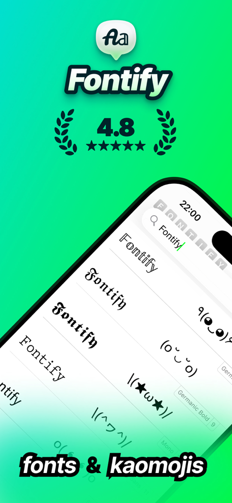 Fontify - Fonts for iPhones - Fontify app interface displaying custom fonts and kaomojis for social media profiles