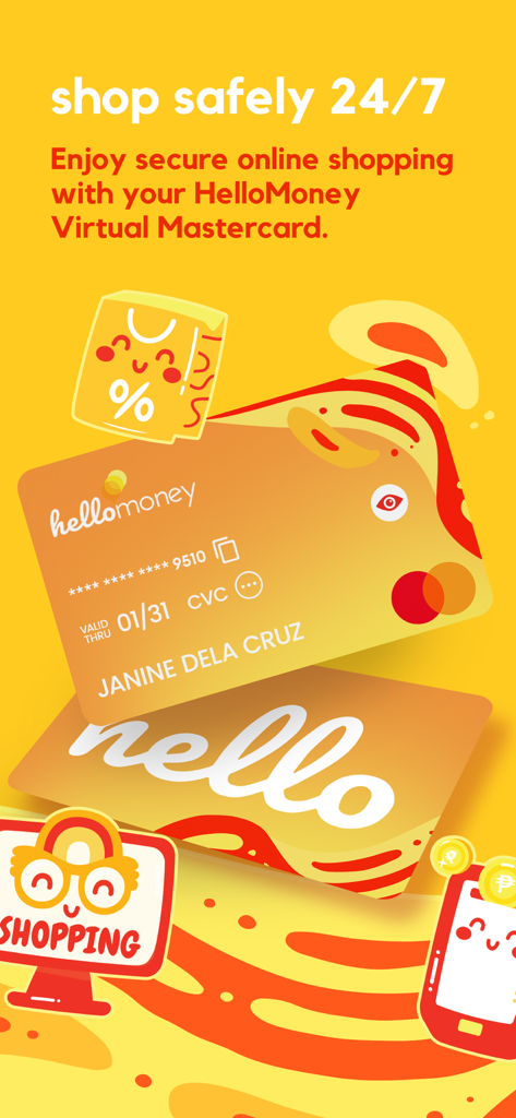 HelloMoney by AUB - HelloMoney 가상 Mastercard 안전한 온라인 쇼핑 프로모션 그래픽