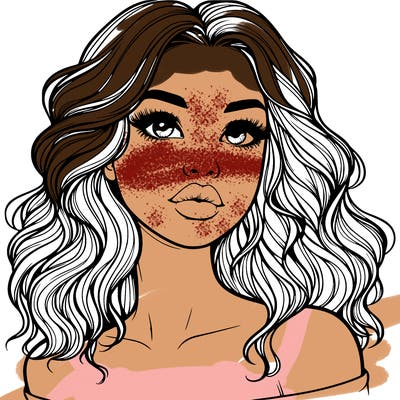 realistic girl with wavy hair and lips