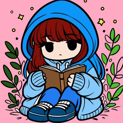 girl in oversized hoodie reading a book