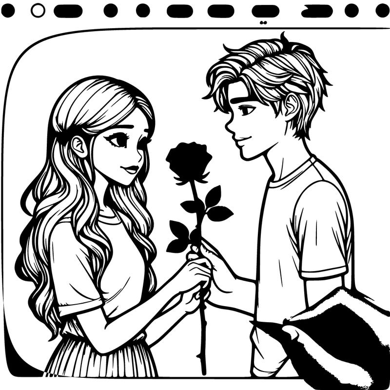 realistic girl with a rose giving it to a reaslistic boy