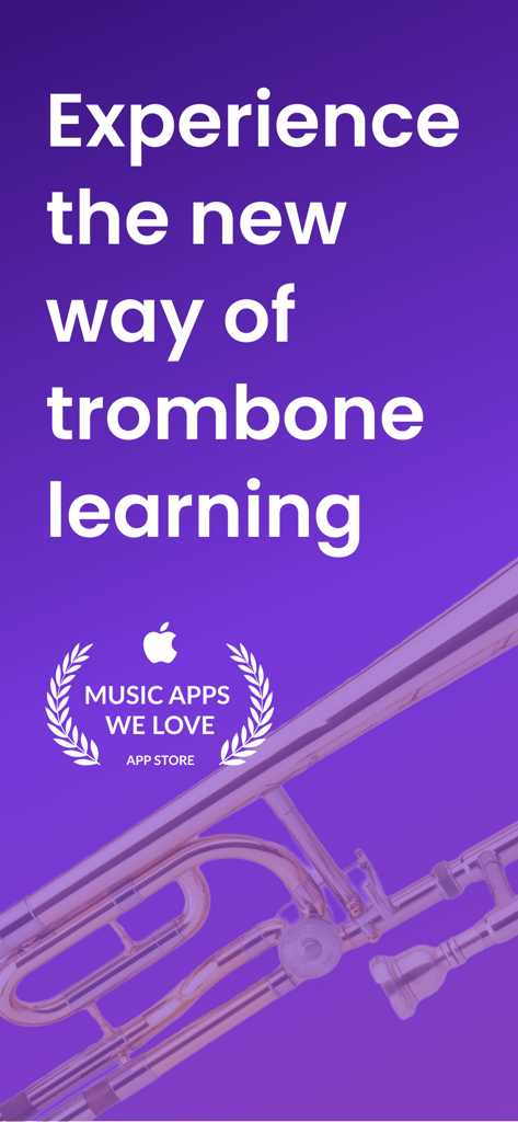 A promotional banner for the tonestro trombone learning app featuring an App Store recognition badge