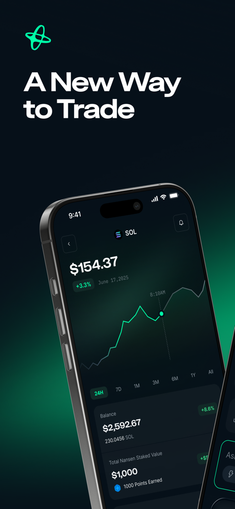 Interfaccia dell'app mobile Nansen AI che mostra un grafico dei prezzi di Solana e dettagli del portafoglio crypto