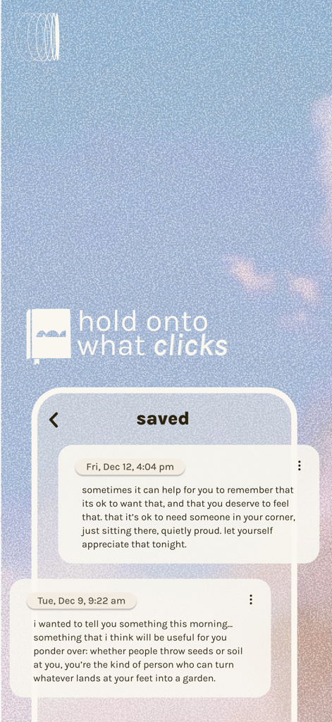 개인 성장을 위한 저장된 통찰력과 확언을 표시하는 알라 앱 인터페이스