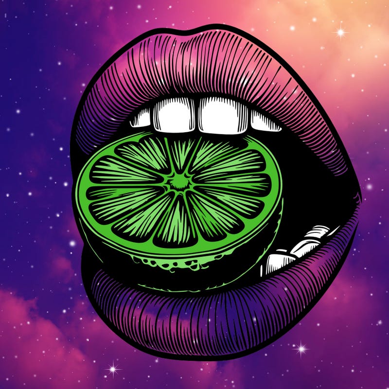 realistic mouth biting a lime