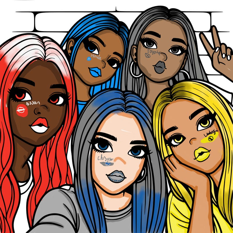 group of teen girls friends y2k up close in a selfie