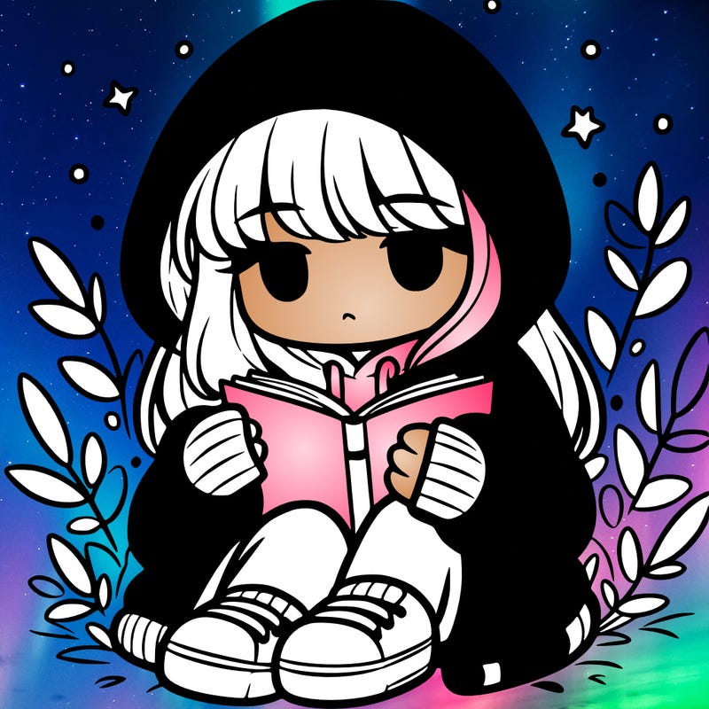 girl in oversized hoodie reading a book