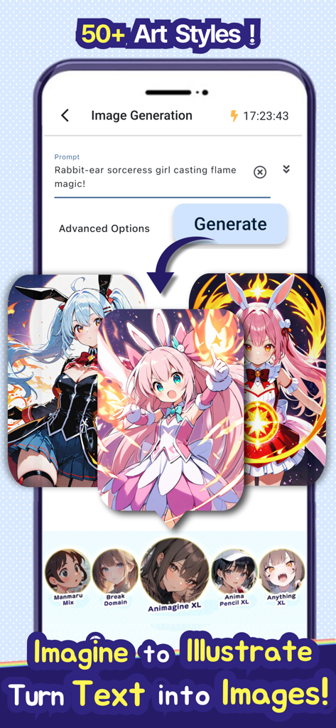 Dobby Canvas - Dobby Canvas mobile app interface showing anime characters generated from a text prompt