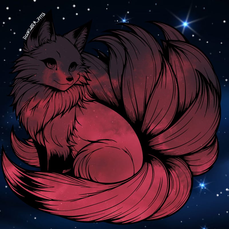 realistic detailed 9 tailed anime fox