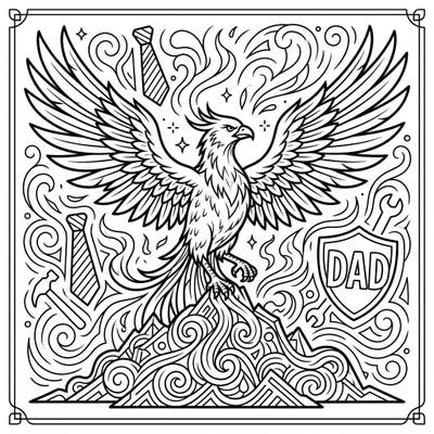 Unleash your creativity with this powerful Ash Phoenix coloring page, specially designed for Father's Day. It beautifully merges the mythical symbol of rebirth with heartfelt tributes to paternal strength and love.