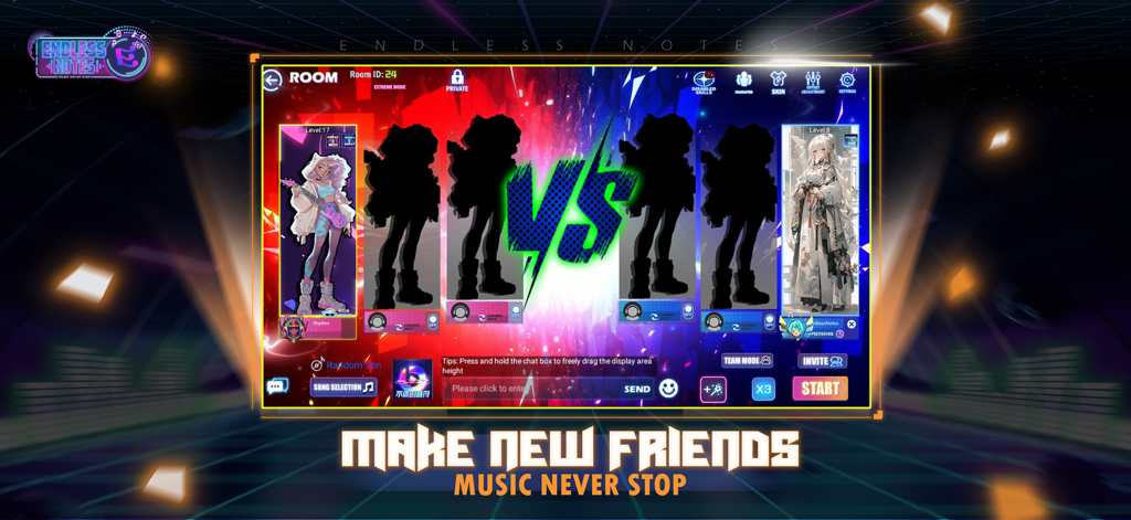Endless Notes - Rhythm Master - Multiplayer battle room in Endless Notes Rhythm Master with stylish character skins