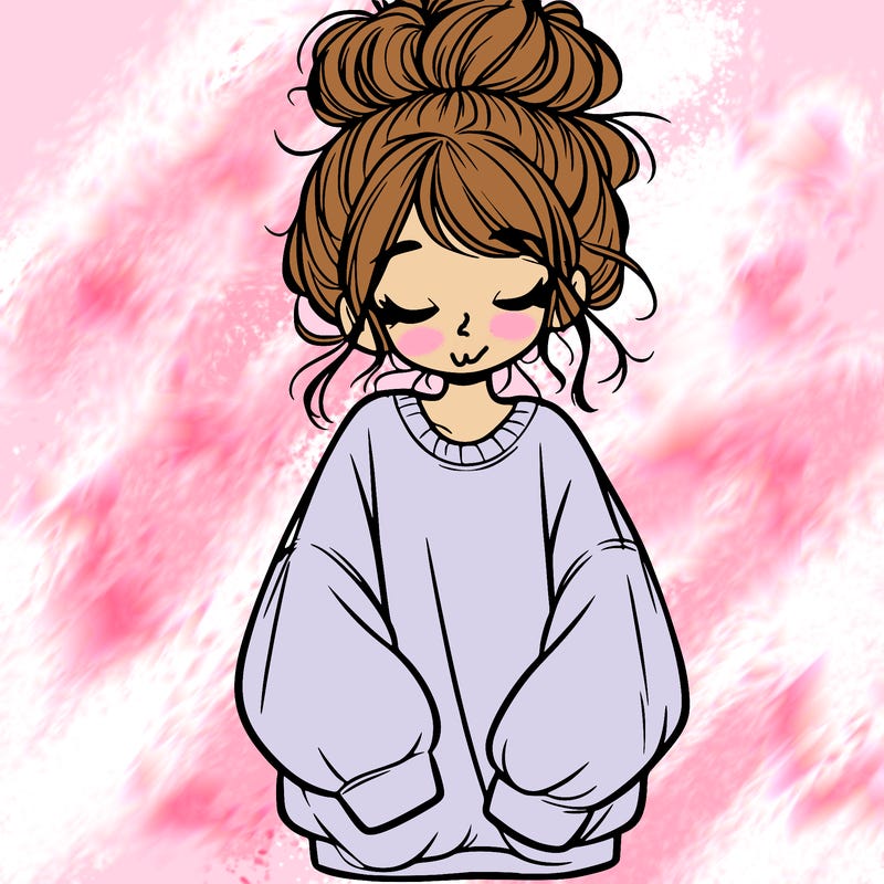 girl with baggy sweatshirt and messy bun