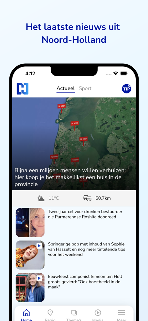 NH Nieuws - NH Nieuws app showing regional news headlines from North Holland