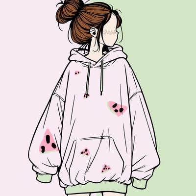 realistic girl with a oversized sweatshirt on and a bun