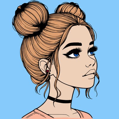 realistic girl with buns on the top of her head