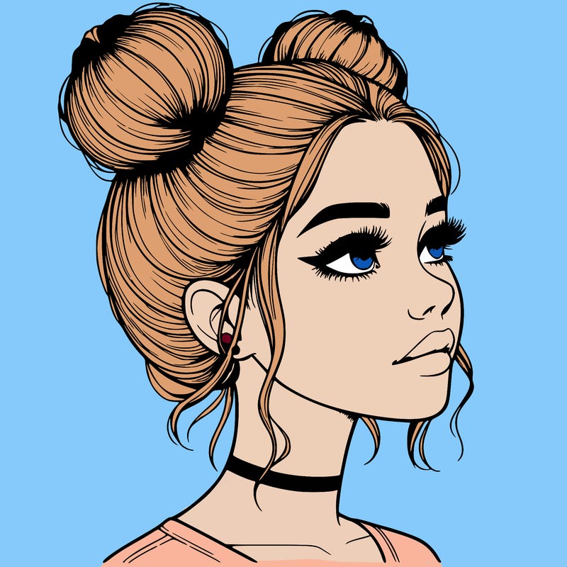 realistic girl with buns on the top of her head