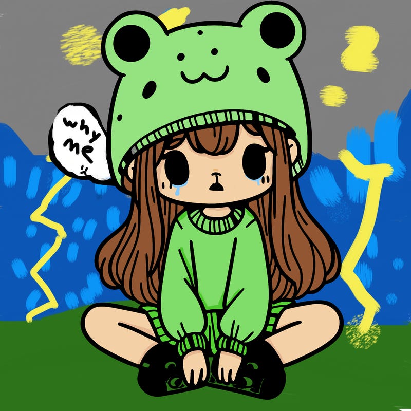 a girl wearing a frog hat and some frog socks