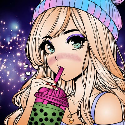 a realistic girl drinking boba tea