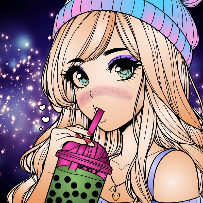 a realistic girl drinking boba tea